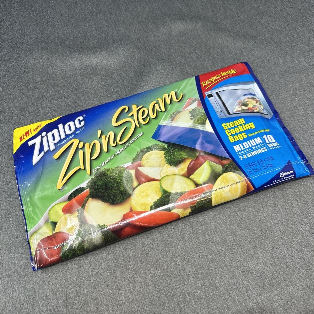 Ziploc Zip 'N Steam Microwave Cooking Bags Medium 10 Count Pack Steam Veggies
